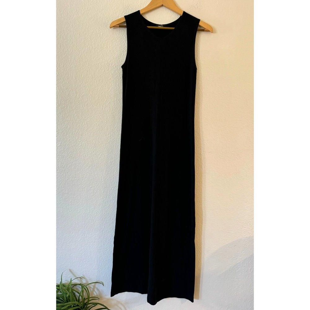 J.Crew Sleeveless Maxi Dress Jersey Knit V-Neck Stretch Small Black Excellent